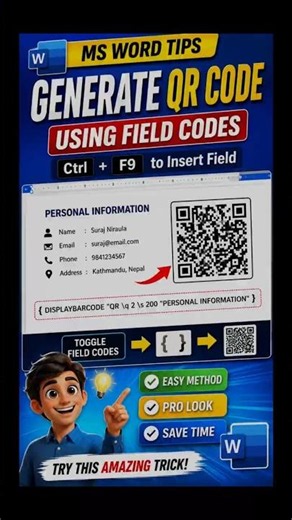 Create QR Codes Without Any Website in MS Word 🔥#shorts #msword #tricks #office