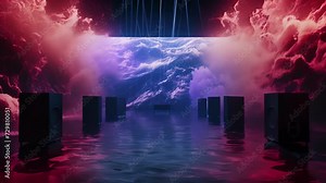 A mesmerizing audiovisual spectacle as speakers are expertly positioned to create a symphony of waves enveloping the audience in a pulsating sea of sound that washes over