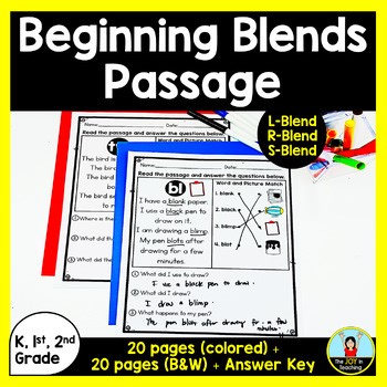 Beginning Blends Reading Comprehension Passages and Questions 1st Grade