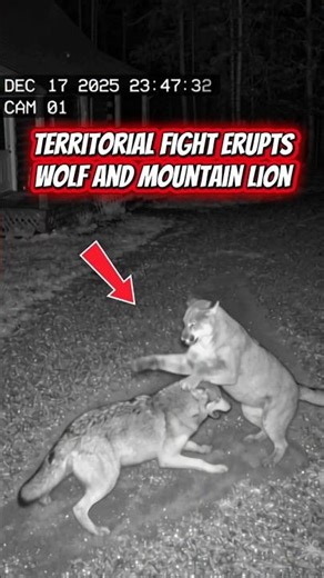 CCTV Captures Violent Territorial Clash Between a Wolf and a Mountain Lion #tiger #lion #cctvfootage
