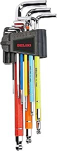 DELIXI Color Coded Ball End Hex L-Key Set, Metric 1.5-10mm, 9 Pieces, Long Arm Allen Wrench Set