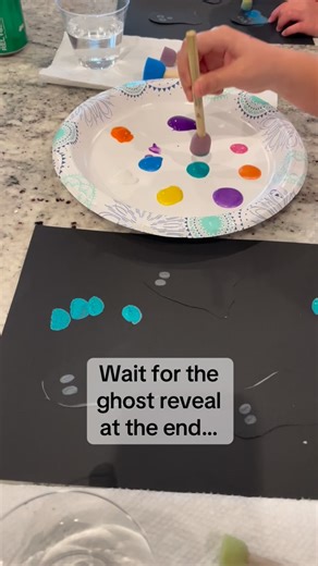 We taped our ghosts onto cardstock, painted right over them with dot sponges, and CAREFULLY peeled them off to reveal the cutest ghost art ever 👻✨ You can also color eyes on the ghost or add googley eyes 👀 So simple, so fun — and these kiddos couldn’t get enough! 🕸️ Follow for more easy, magical Halloween crafts for kids! 🎃 #halloween #activityforkids #craftsforkids #preschool #toddler #montessori #toddleractivities #daycare #holidaycrafts | Make Create Play Kids