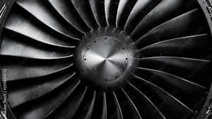 Seamless animation of CFM56 turbofan aircraft engine slowly spinning in a loop.