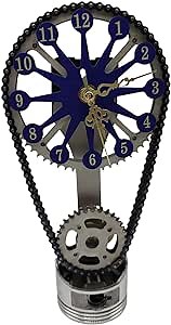 Vintage Gear Clock, Table Metal Edition Rotating Gear Clock, Real Moving Timing Chain Clock for Room Decor, Personalized Home Decoration Wall Clock (Blue)