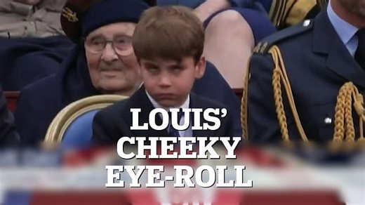 Hilarious moment cheeky Prince Louis rolls his eyes at his brother Prince George during VE Day celebrations