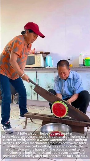 The process of cutting a watermelon with a guillotine