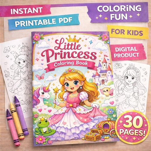 Princess Coloring Pages for Kids – Printable PDF (CMYK) Digital Coloring – Tablet Friendly Download - Etsy