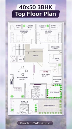 40'X50' house planArchitecture plan| 3bkh house plan with dimensions#home#buildingplans