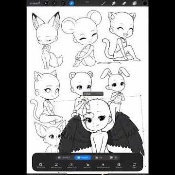 100 Procreate Chibi Girl Animal Stamp Brushes Cute Chibi Poses Base chibi |Kawaii Animal Character
