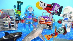 植物变身为潜水作战机器人把在海底吃鱼的僵尸装进鱼笼子