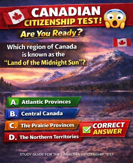 Canadian Citizenship Test Question | Which Region Is the Land of the Midnight Sun? #shortsfeed