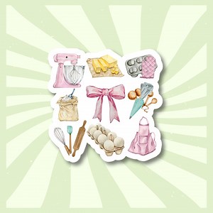 Baking Sticker | Baking Supplies Sticker | Bakery Gift | Whisk Mixer Rolling Pin Flour | Sourdough Baking Decal | Girly Pink Bow | Cute Art - Etsy Canada