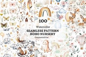 100 Boho Nursery Pattern - Cute Boho Doodle Pattern Bundle - Boho Animal Seamless Pattern - Baby Shower Pattern - Rainbow Seamless Pattern - Etsy