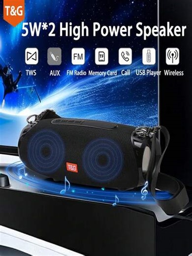 Outdoor Wireless Portable 5.0 Bluetooth Speaker, Powerful Sound, Stereo Pairing, Support TF Card, U Disk, AUX Audio Output, FM Multi-Function Playback, With Lanyard For Hand-Held Or Shoulder Carrying, Dual-Mode Bluetooth Speaker For Home/Party/Outdoor | SHEIN