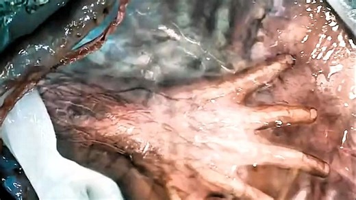 科学家在外星生物体内找到一块固定骨折的钢板，被吞噬的人类细胞正被怪物复刻模仿