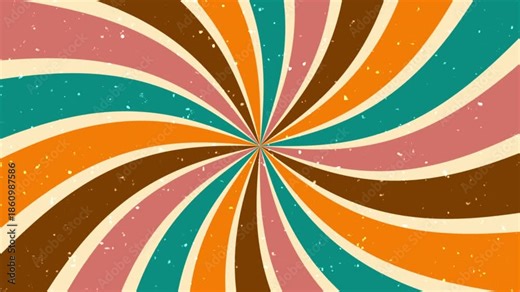 Retro vintage spiral swirling radial pattern in groovy 70s colors for designs, backgrounds, and printing materials with a nostalgic vibes.