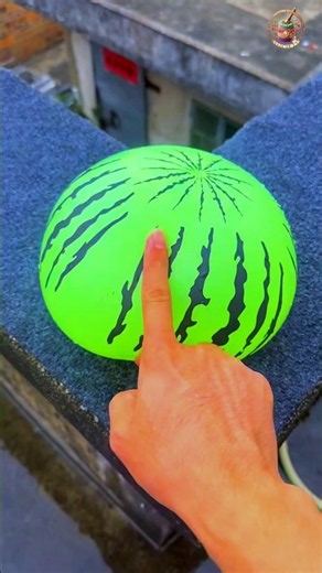 Watermelon Printed Green Water Balloon High Roof Drop Concrete Splash! | Satisfying ASMR #Shorts