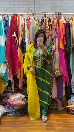 2.5K views · 31 reactions | Pure dola silk lehriya tie and dye long straight pattern festive wear with jardosi, frenchknot, thread, mirror and sequence hand work all over with pure dola pants with organza dupatta with work on dupatta. M,L,Xl ,Xxl and 3xl… | Yash creation | Facebook