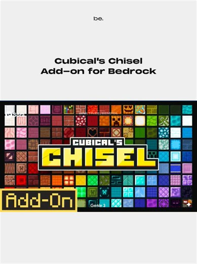 Cubical's Chisel Add-on for Bedrock Add 1000 NEW BLOCKS to your world! Spice up your builds with NEW block variants PLUS dozens of CUSTOMBLOCKS! - Use the BUILD, replace or CHISEL mode! - CONNECTING like CLEAR GLASS! - Animated blocks like DISCO & HD STEEL blocks! - Customize the tool and turn off certain modes! - Vibrant Visuals enhanced! Apply this to your OWN world! #minecraft #minecraftbedrock #minecraftaddon #minecrafter