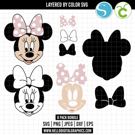 1642 - Layered SVG, Minniee Mouse Svg, Minnie Mouse Clipart, Minniee Mousee Layered by Color Svg, Sillhouette Dxf, Minniie Mouse Vector File - Etsy Australia