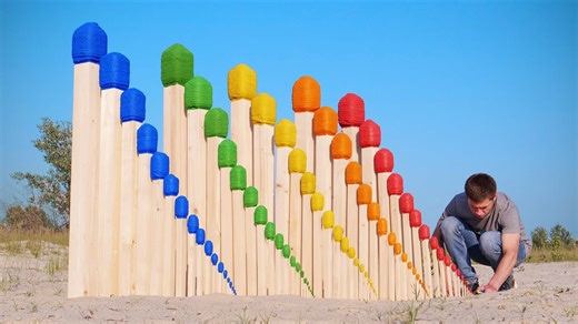 Fire domino giant match chain reaction | Race of colors