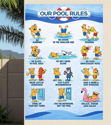 Kids Pool Rules Sign | Fun Cartoon Safety Poster, Laminated 13x19 (outdoor) - Etsy