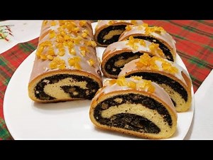 Classic rolled poppy seed cake with homemade poppy seed filling made of ground poppy seeds