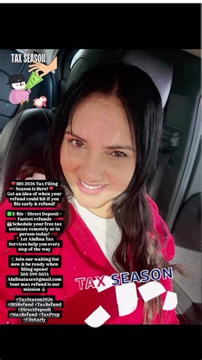 ❤️ IRS 2026 Tax Filing Season is Here! ❤️ Get an idea of when your refund could hit if you file early & refund! ✅ E-file Direct Deposit = Fastest refunds 📅 Schedule your free tax estimate remotely or in person today! 📍 Let Alufina Tax Services help you every step of the way 📲 Join our waiting list now & be ready when filing opens! 305-399-3034 Alufinataxes@gmail.com Your max refund is our mission 💰 #TaxSeason2026 #IRSRefund #TaxRefund #MaxRefund #taxprep