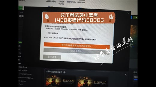 艾尔登法环小蓝熊1450报错代码30005，解决方法，把后台5e退了