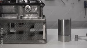 Preparing to disassemble the DSG7 automotive automatic transmission in the workshop, robot