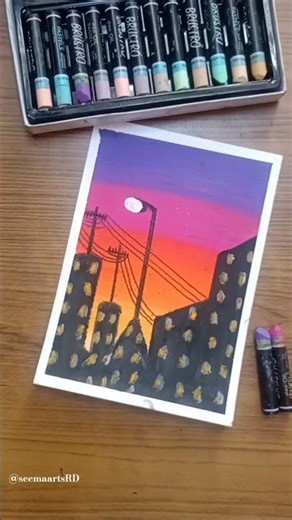 🎨 Easy City Sunset Drawing With Oil Pastels | Simple Night Cityscape Art🌆