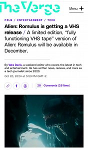 Van a sacar Alien Romulus en VHS...