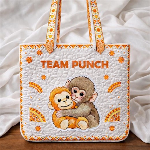 Punch Monkey Quilted Tote Bag, Team Punch Viral Monkey Tote Bag, Emotional Support Orangutan Gift, Cute Animal Meme Merch for Animal Love - Etsy
