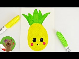 Malowanie i rysowanie dla dzieci | obrazek Kawaii | uroczy ananas | martwa natura krok po kroku