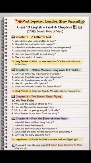 Most important question first 4 chapter class 10th #english #summary #questions #trending #viral