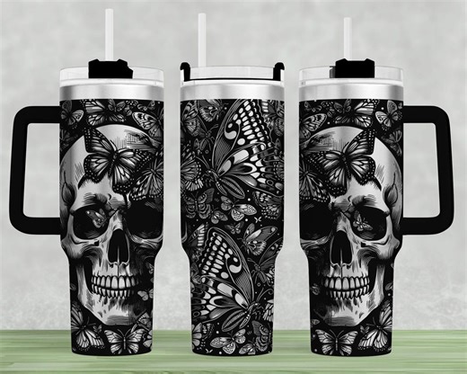Skull Butterfly 40oz Tumbler Wrap SVG: Laser Engrave Design (digital File) - Etsy