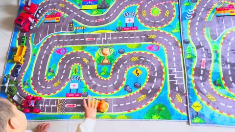 Kids Rug Race Track Play mat RugsKids Carpet with Rubber Backing, Start and Finish line Racing Track Marking Car Road Race 3D Play Mat Kids Rugs for Children Bedroom Playroom （39×59IN）