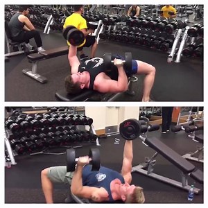 Two Bench Press Variations to Stimulate Crazy Chests and Triceps Growth Below you'll see two different 1-1-2 press variations. On the left, I'm holding the dumbbells at the top iso-hold position after performing a single arm bench and double arm DB bench. By holding at the top, the triceps and shoulders are worked a bit harder to stabilize the weight overhead. Bottom Line: More Stress on the triceps and shoulders. On the right, the Swolly- Mammoth Bob Thompson Training holds his 1-1-2 press on t