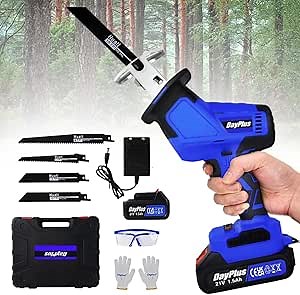 Cordless Reciprocating Saw for Metal/Wood/PVC Pipe/Bamboo/Tree Branch Pruning, Electric Saw with 4 Saw Blades, Battery Powered, Variable Speed, Tool-Free Blade Change, Brushless Motor, Carrying Case