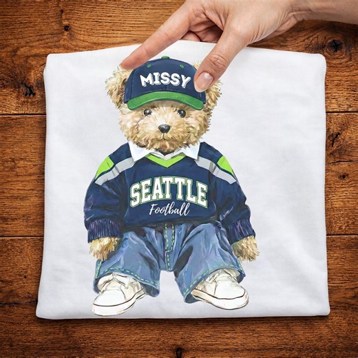 Personalized Seattle Football Teddy Bear Png, Custom Team With Name, Seattle Football Shirt Design for Adult, Youth, Toddler & Baby Onesie - Etsy