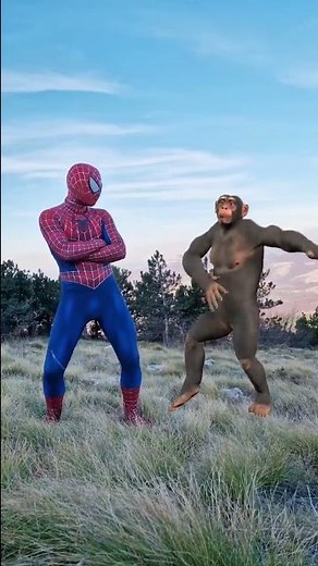 Spider-Man Dancing with Monkey 🤣 #shorts