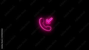 Neon glowing telephone icon animation, call icon shape animation. Call icon with arrow icon incoming concept.