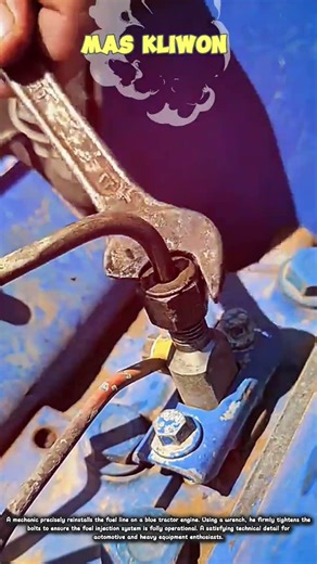 A mechanic precisely reinstalls a fuel line on an engine.