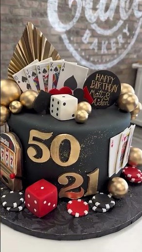 Casino night birthday cake goals ♠️🎲✨ Custom black & gold cake with handmade playing cards, poker