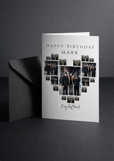 Editable Photo Collage Birthday Card Canva Template, Modern Heart Birthday Card, Personalized Photo Card, Instant Download - Etsy