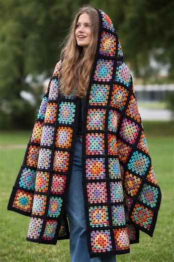 Granny Square Hooded Cloak Crochet Pattern PDF | Hooded Crochet Blanket Cloak | Boho Festival Shawl Cape