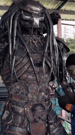 Predator from scrap, scrubbing time #recycle #scrap #metalart