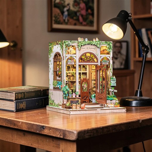 Mystery Garden Bookshop Book Nook Kit | DIY Miniature Puzzle Room With LED Lights | Wooden Bookshelf Insert Diorama | Escape Room Decor Gift - Etsy