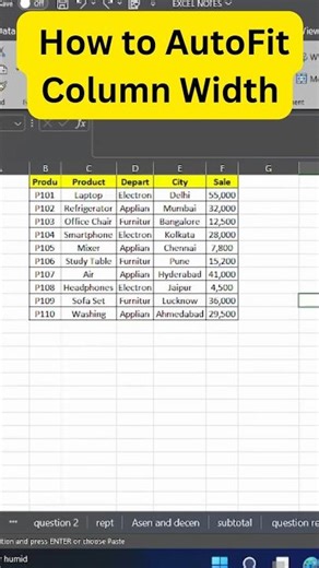 How to Autofit column width. #exel #shorts