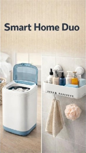 Mini Automatic Washing Machine & No-Drill Suction Bathroom Caddy.